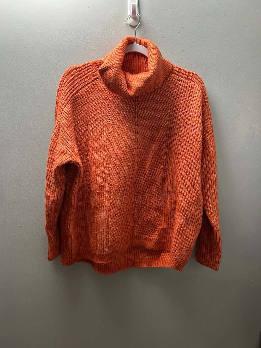 Mango Orange Oversized Chunky Knit Cowl Neck Sweater